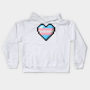 Large Pixel Heart Design in Transgender Pride Flag Colors Kids Hoodie